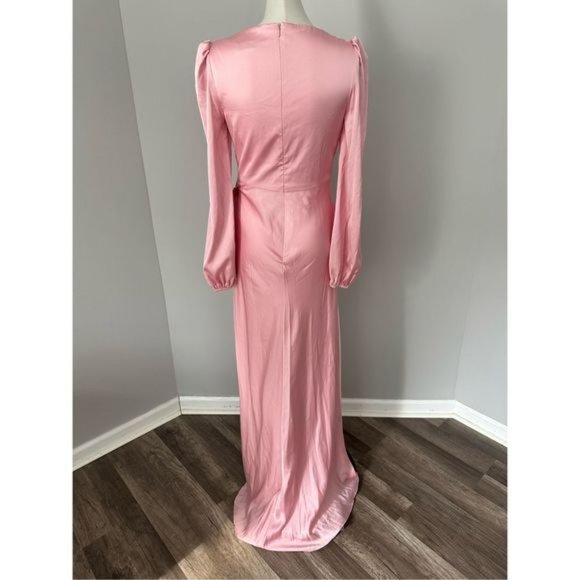 NWT MAC DUGGAL DRAPED FAUX WRAP PUFF SLEEVED HIGH LOW GOWN ROSE PINK 12 55624 - Picture 5 of 7